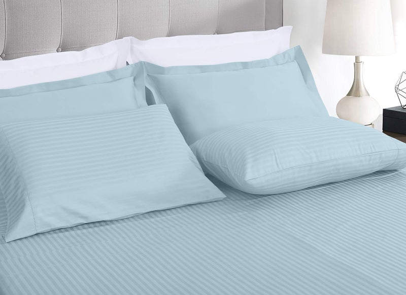 Threadmill 100% Cotton Sheets for King Size Bed - 600 Thread Count King Bed Sheets Set with 16â€ Deep Pocket - Damask Stripe Sateen Weave 4-Piece Bedding Set with Cooling Effect, Blue - Image 2